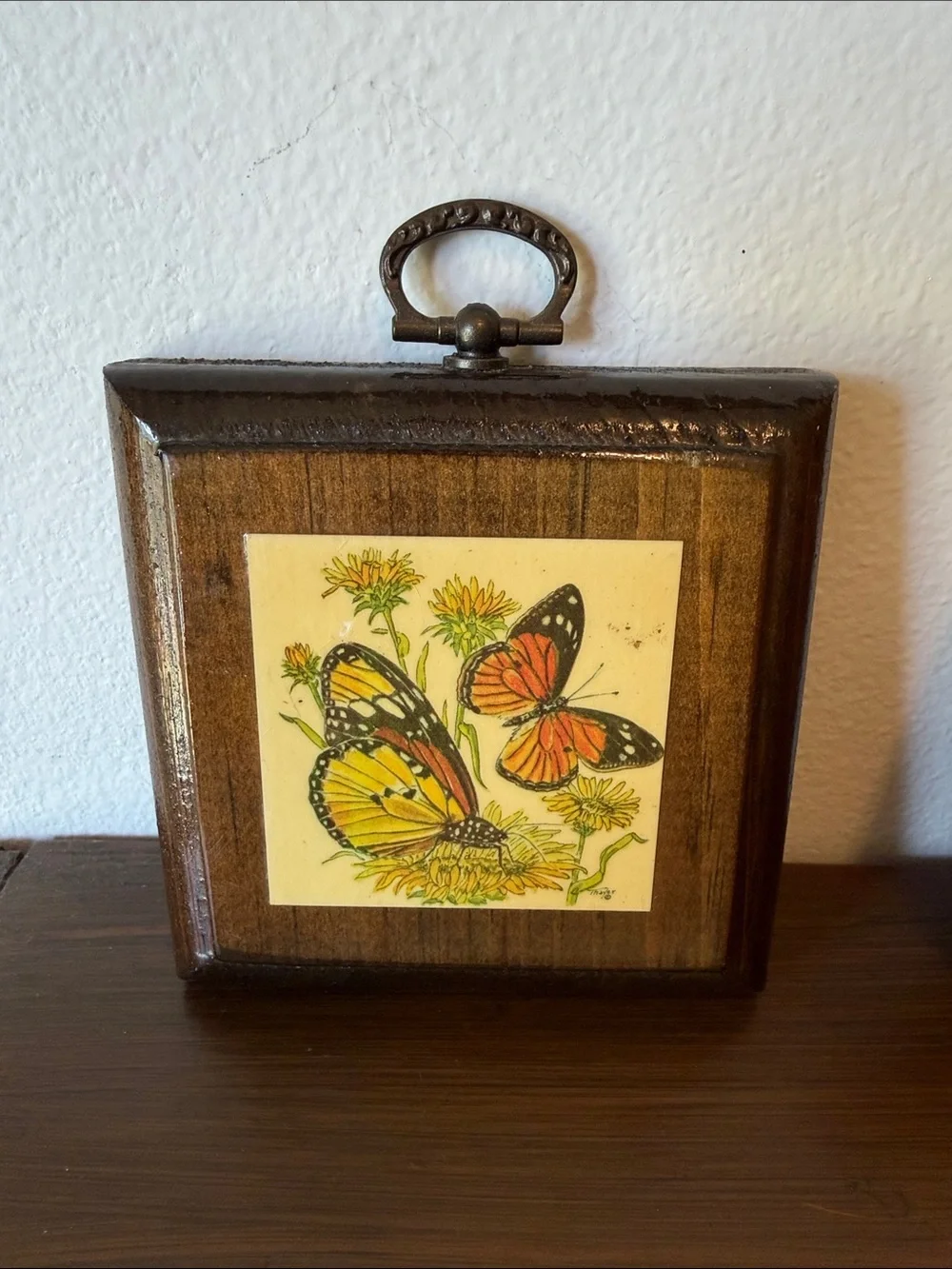 Set of 2 Butterfly Wall Plaques in Brown and Yellow